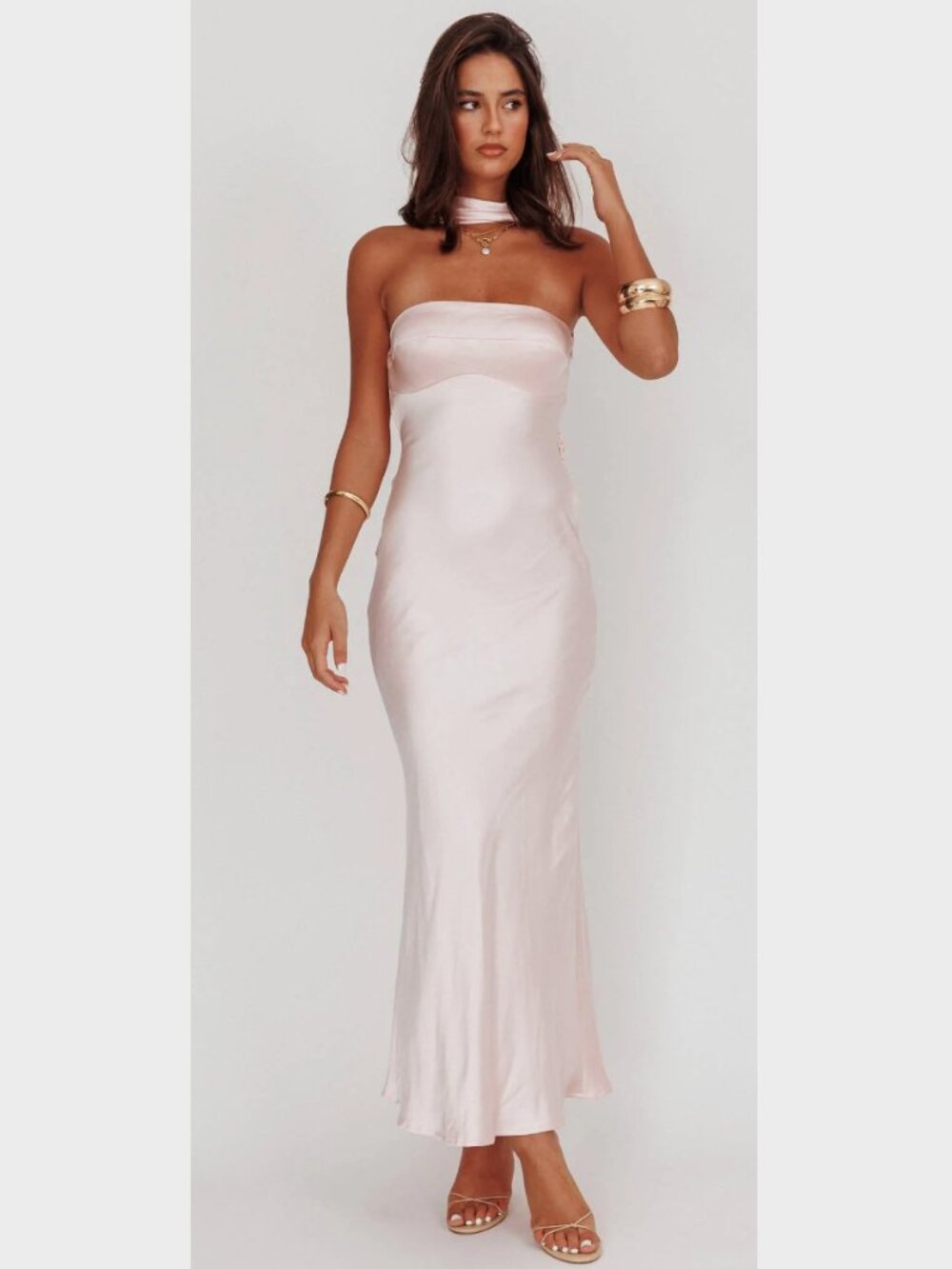 Here Comes the Sun - Halter Satin Wedding Dress - Sz XL - Champagne Color